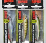 3 lures rapala x-rap xrap xr-8 xr08 3 1/8" 1/4oz suspending jerkbait assortment