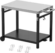 LS'BABQ Outdoor Movable Dining Cart Table Kitchen Cart Table BBQ Stand Pizza Oven Trolley Commercial Multifunctional Steel Food Prep Flattop Worktable,Foldable