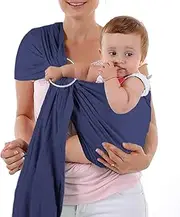 Baby Wrap Carrier and Ring Sling, Adjustable Linen Baby Wrap for Infant, Infant Sling for Infant, Newborn, Kids and Toddlers – Blue