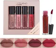 Zhiaek Set of 4 Lipstick Set, Matte Waterproof Make-Up Hold, Long-Lasting Nude Tones, Liquid Lipstick Set, Matte Lip Gloss, Make-Up Gifts (4 Colours)