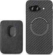 [RUNGOS] for Google Pixel 9a Case Magsafe, with Magnetic Wallet & Card Holder (Carbon Fiber Texture) [Stable Magnetic] [10Ft Drop Tested] Shockproof for Google Pixel 9a Wallet Case, Black