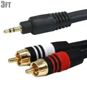 3FT Premium (1/8") 3.5mm Aux Stereo Male to 2-RCA Male Audio Cable Cord MP3 Gold