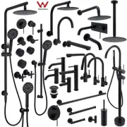 Matte Black Round Kitchen Mixer Spout Basin Faucet Shower Head Wall Rail Arm Set