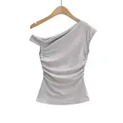 Off Shoulder Plain Top Light Gray - S