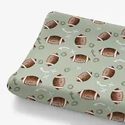 HawSkgFub Football American Sport Changing Pad Cover for Baby Boys, Green Football Game Diaper Change Table Covers, Ultra Soft Stretchy Breathable Safe Snug Fitted Changing Mat Sheet Fit 32"/34" x 16"