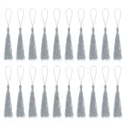 30Pcs 5" Silky Bookmark Tassels with Loop for DIY Craft Accessory, Silver Grey