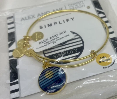 Alex and Ani Blue Charity by Design Simplify Yellow Gold Wrap Bangle Bracelet