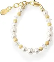 [Cherished Moments] 14K Gold Plated Bracelet for Babies, Toddlers, Kids, and Little Girls with High-End Simulated Pearls, Crystals and Gold Sparkle Beads