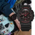 【CASIO 卡西歐】G-SHOCK 經典雙色 酷黑焰紅 雙顯系列(GA-100BNR-1A)