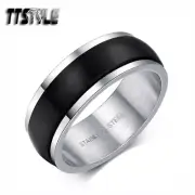 TTStyle Silver/Black Matt Stainless Steel Spinner Band Ring Size 6-15 NEW