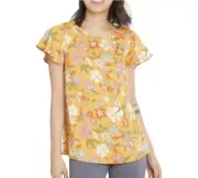 ModCloth Flutter Sleeve Top Blouse Floral XXS NEW