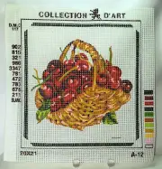 Vintage 1980s Collection D' Art Needlepoint Canvas Basket of Red Cherries NOS