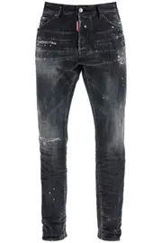 [DSQUARED2] DSQUARED2 black cotton jeans with white paint splatters 44 Black