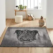 Viking Large Area Rug - Norse Mythology Home Decor Carpet, Soft, Durable Flannel Floor Throw Mat Non-Slip, Washable for Living Room, Kitchen & Bathroom(Color:Odin's Raven,Size:150 x 240CM)