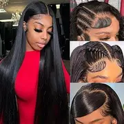 denacfi Material:13*60cm HD Lace Front Wig:Full Lace Wigs with Straight Lace for Women 250% Density Full and Thick Human Hair Wigs Virgin Human Hair Wigs