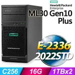 (商用)HPE ML30 GEN10 伺服器(E-2336/16G/2T/2022STD)