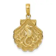 14k Yellow Gold Seahorse in a Shell Pendant