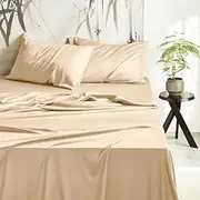 Lakora Bamboo Sheet Set Queen Size - 1000TC Set with Fitted Sheet, Flat Sheet - Cooling Bedding with Deep Pocket- Breathable, Soft, Hypoallergenic for Hot Sleepers (Champagne,Queen)