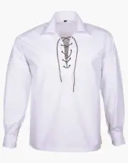 Men’s White Scottish Jacobite Ghillie Kilt Highland Shirt Long Sleeve Lace Up