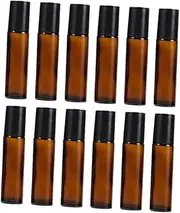 Ipetboom 12Pcs Essential Oil Roll Bottle Refillable Brown Glass Cosmetics Container Leak Design for Perfume Liquid Storage