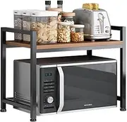 LIIAMOAR Microwave Stand, 2 Tier Microwave Shelf for Kitchen Shelving Countertop Organizer. Carbon Steel, Wood Panel, Sturdy and Not Shaking Kitchen Rack That Can Withstand 200 Lbs Weight