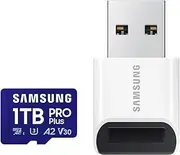 Samsung PRO Plus (2024) microSD Card + USB Card Reader, 1TB, UHS-I U3, Full HD & 4K UHD, 180MB/s Read, 130MB/s Write, Memory Card for Smartphone, Action Cam, Handheld Console, MB-MD1T0SB/WW