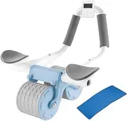 Automatic Rebound Abdominal Wheel, Abdominal Exercise Roller, with Elbow Support & No-Slip Handle & Timer, for Beginners Strength Training, Orange or Blue Blue