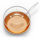 Almond Copper Frying Pan W/Glass Lid Ceramic Skillet Nonstick Saute Pan, 12"