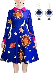 [ATAMET] Halloween Women's Planets Stars Moon Solar System Dress Cosplay Costume A-Line Dress
