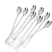 Teaspoons - Coffee Spoons with Round Edges 8 Pieces, Stainless Steel Long Handle Tea Spoon Spoon, Coffee Stirrer Spoon, Tableware Set 7.87in Iced Teaspoon Drink Stirrer for Milk Shaker Tall Cups Mugs