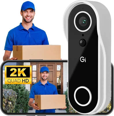 Smart Video Doorbell Camera - Wireless 2K QHD Video Camera for Door-Bell- 6 Mont