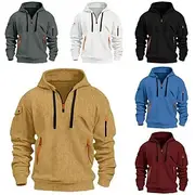 Men's Hoodie Quarter Zip Hoodie Tactical Hoodie Black White Red Royal Blue Khaki Hooded Plain Pocket Sports Outdoor Daily Holiday Streetwear Cool Casual Sprin