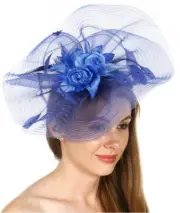 Blue Fascinator Hat for Kentucky Derby with Headband