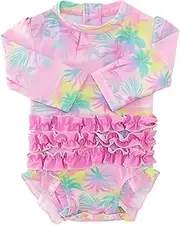 [ADUKIDE] Baby Girls Rash Guard Swimsuit Long Sleeve Ruffles Swimwear with Zipper UPF 50+ One Piece Beachwear Size 3-24 Months
