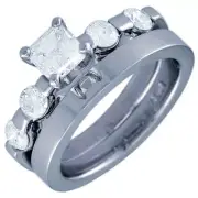 GIA Certified Diamond Bridal Set Asscher & Round Cut 1.40 Carat 18k White Gold