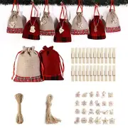 24Pcs Thread Christmas Advent Calendar Bags, Hessian Bag Set with Clips Tags