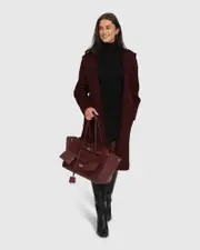 [Belle & Bloom] Walk This Way Wool Blend Oversized Coat - Burgundy
