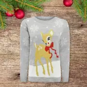 Kids Baby Deer Xmas Jumper Christmas Pullover Girls Boys Knitted Sweater 2-13Yrs