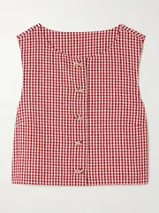 [Posse] Posse - Rio Cropped Gingham Linen-seersucker Top - Red - medium medium Red