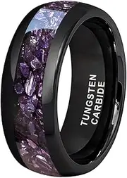 [TUTISS] 8mm Black Tungsten Rings for Men Women Outer Space Nebula Galaxy Gemstone Purple Amethyst Inlay Engagement Wedding Band Polished Comfort Fit