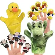 RIY 12pcs Plush Monkeys Ducks Finger Puppets Set for Toddlers with Animals Hand Puppets