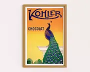 Peacock Print Vintage Poster Chocolate Ad Poster Colful Wall Art