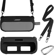 Silicone Protective Case Compatible with Bose SoundLink Flex 2/1 Speaker, Portable Carry Bag Case with Shoulder Strap (Black)