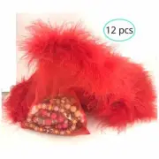 Organza Bags 5x7" Red Drawstring Feather Wedding Party Flavor Bags 12 pc