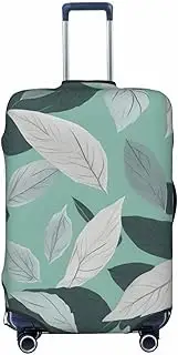 [CADREWY] Mint Gray Leaves Print Travel Suitcase Cover Luggage Protector with Elastic Anti Scratch for Carry On, Black, Small