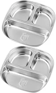 Mikinona Children's Tableware Set 3 Compartment Dinner Plates Dividers for Portion Control Reusable Dishwasher Safe Random Style