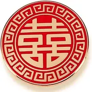 [Pinstant] Chinese Red Double Happiness Symbol Envelope China New Year Wedding 1.15" Enamel Pin Badge, 1.15 Inches tall, Metal, metal