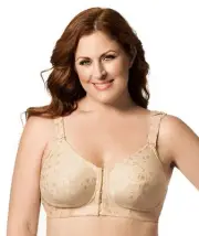 Elila Front Opening Wire-Free Posture Bra - Nude (Size 14H)