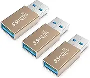 sovunis 3Pack USB Coupler Male to Female USB 3.0 Type A Adapter Superspeed 10Gbps USB Port Extension Connector Bridge Compatible with Laptop Computer Hard Drive Printer Camera, Gold
