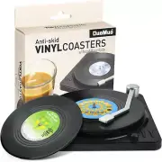 Retro Vinyl Record Coasters with Holder - Set of 6 for Music Lovers
